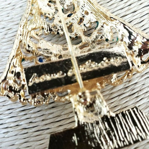 Christmas Tree Brooch Pendant Multi Color Rhinestones - Picture 7 of 12